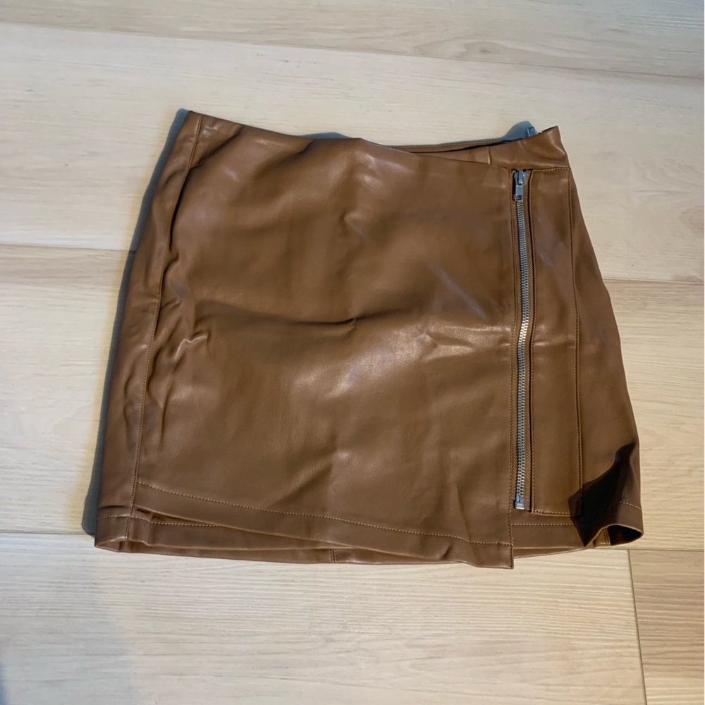 Tan Faux Leather Zipper Mini Skirt